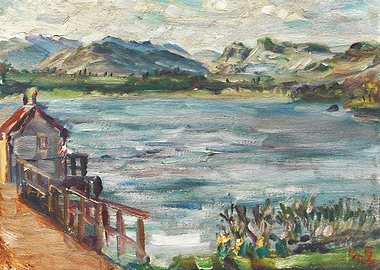 Impressionistic Lake Landscape with Cabin