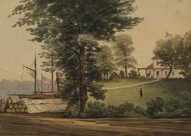 River Scene with Steamboat and House