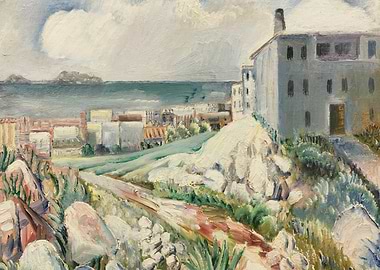 Coastal Town Landscape Painting