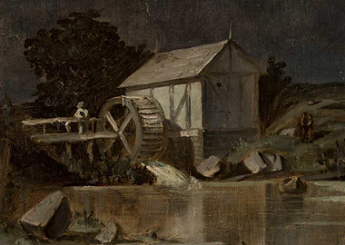 Watermill by a dark river