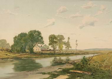 Rural Landscape with River and House