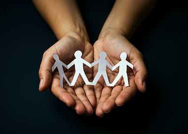 Hands holding paper people chain