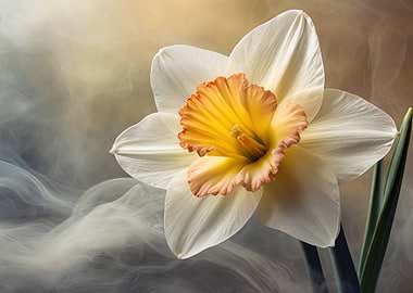 Close-up of a Daffodil with Smoke