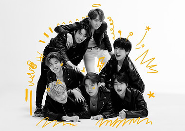 BTS Group Photo with Yellow Doodles