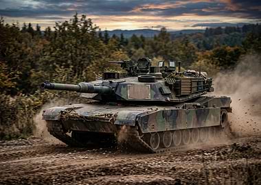 Tank driving through dirt