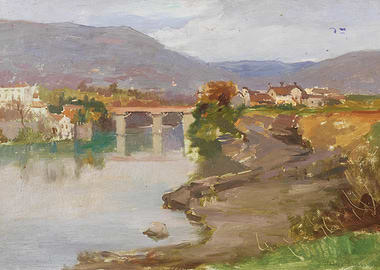 Bridge over a River with Village