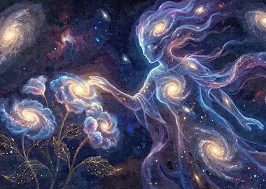 Cosmic Being and Galaxy Flowers