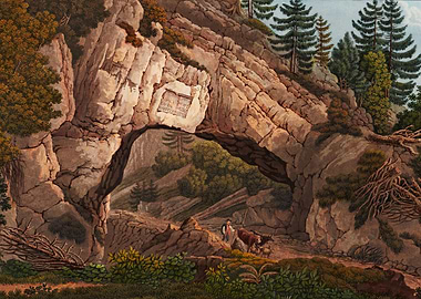 Rocky Archway with Shepherd and Cattle