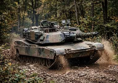 Tank driving through forest