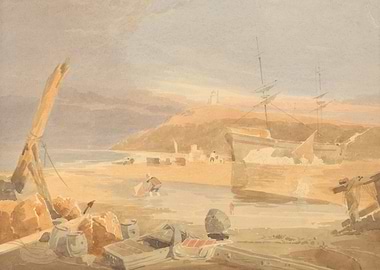 Seascape with Ship and Beach Scene