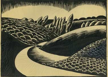 Stylized Landscape with Winding Road