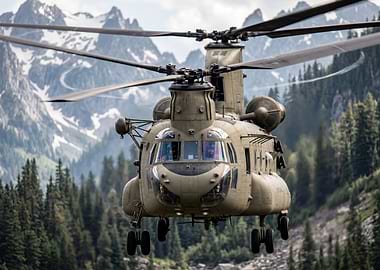 Military Helicopter in Mountains