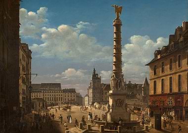 Parisian Square with Column and Fountain