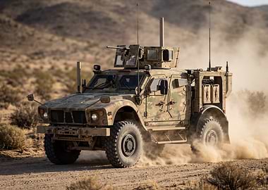 Military Vehicle in Desert Dust