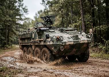 Armored Vehicle Driving Through Mud