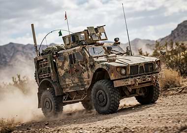 Military Vehicle in Desert Terrain