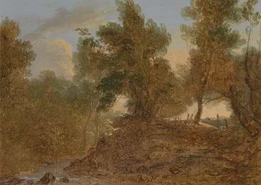 Impressionistic Landscape with Trees and Stream