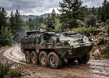 Military Armored Vehicle on Muddy Road
