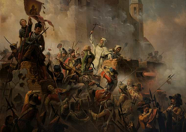 Battle Scene with Monk and Soldiers