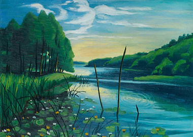 Serene River Landscape Painting