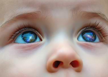 Baby's Eyes Reflecting the Cosmos