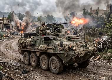 Soldier firing from armored vehicle