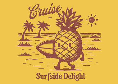 Surfside Delight Pineapple Poster, Retro Beach Cruise Wall Art, Funny Summer Vacation Print