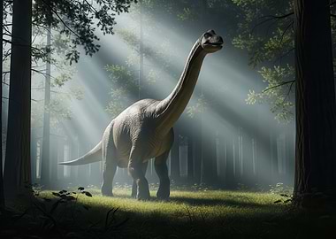Dinosaur in a Misty Forest