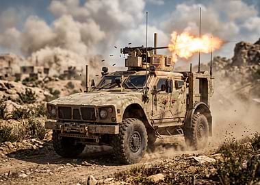 Military Vehicle Firing Machine Gun