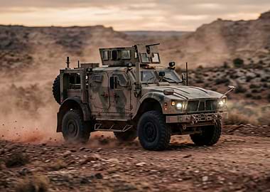 Military Vehicle in Desert Landscape