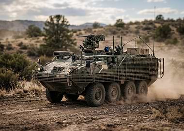 Military Armored Vehicle in Desert Terrain