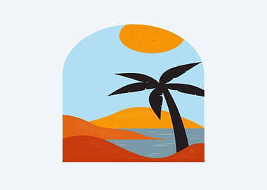 Tropical Beach Scene with Palm Tree