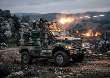 Armored Vehicle Firing Machine Gun