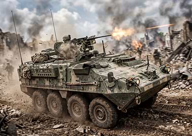 Military vehicle firing in combat