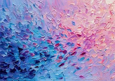 Abstract Oil Painting with Pink and Blue Hues