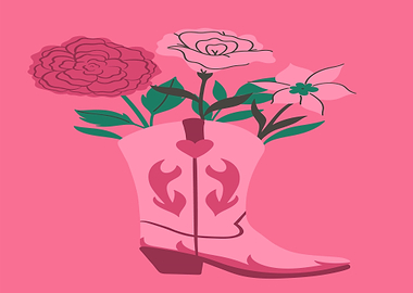 Pink Cowboy Boot with Flowers