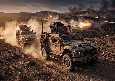 Military vehicles in combat