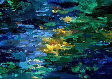 Impressionistic Water Lily Pond