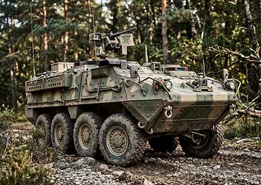 Camouflaged Armored Vehicle in Forest