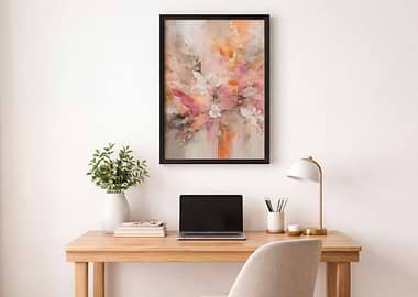 Abstract Floral Wall Art – Warm Blush & Orange Modern Home Decor, Minimalist Botanical Print for Living Room