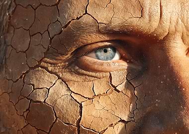 Cracked Skin Close-up with Blue Eye