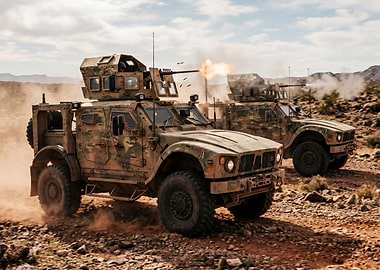 Military vehicles in action