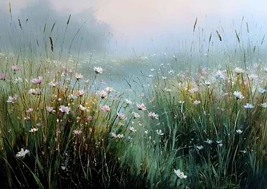 Misty Meadow with Wildflowers