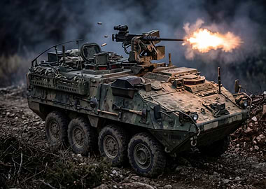 Armored Vehicle Firing Machine Gun