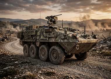Military Armored Vehicle in Desert Landscape