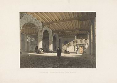 Interior of a historic building with people