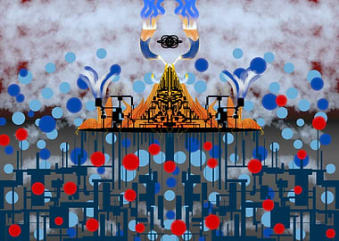 Surreal Abstract Cityscape with Bubbles