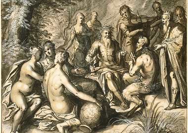 Mythological figures in a forest setting
