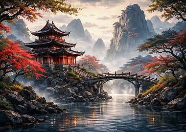 Serene Japanese Pagoda Landscape