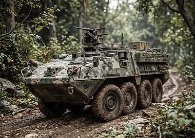 Armored Military Vehicle in Forest
